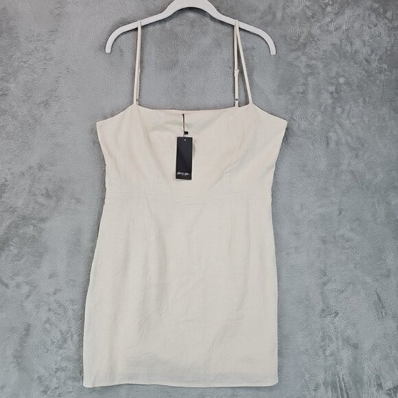Nasty Gal I Live For The Sun Linen Mini Dress Womens Size 10 Cream Square Neck - Picture 1 of 11